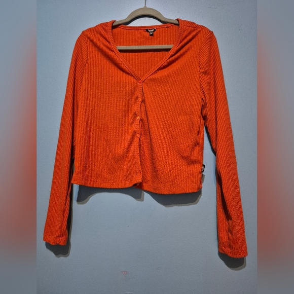 Buffalo David Bitton Tops - Buffalo David Bitton Bright Orange Ribbed Button-Front Long Sleeve Top